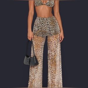 Leopard Print Sheer Wide-Leg Pants